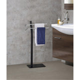 Skipper Freestanding Bathroom Towel Rack With Two Bars, Black & Chrome Metal