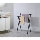 Expression Double Free Standing Modern Bathroom Towel Rack Stand, Black Metal