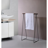 Tinley Free Standing Modern Bathroom Towel Rack Stand, Walnut Wood & Black Metal