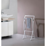 Coronado Double Free Standing Modern Bathroom Towel Rack Stand, White Metal