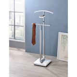 Westling Clothes Organizer Rack, Twin Suit Valet Stand, Chrome Metal & White Wood