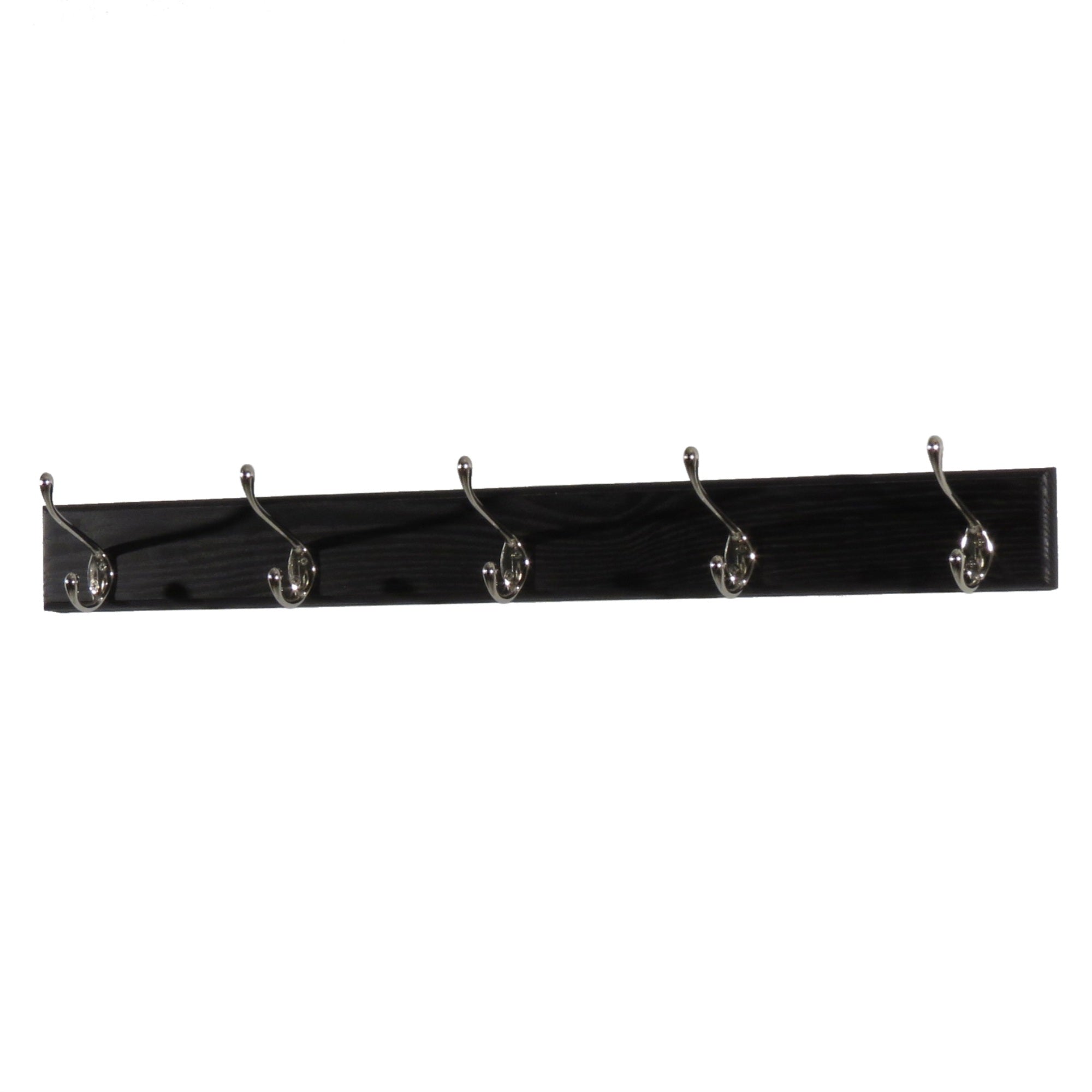 Wooden Mallet 5 Hook Coat Rack, Nickel Hooks, Black