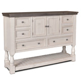 Sunset Trading Rustic French Dresser | 6 Drawers | 2 Storage Cabinets | Large Display Shelf | Distressed White And Brown Solid W