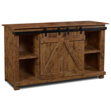 Sunset Trading Stowe Barn Door Console | Media Cabinet | Tv Stand | Rustic Brown Solid Wood