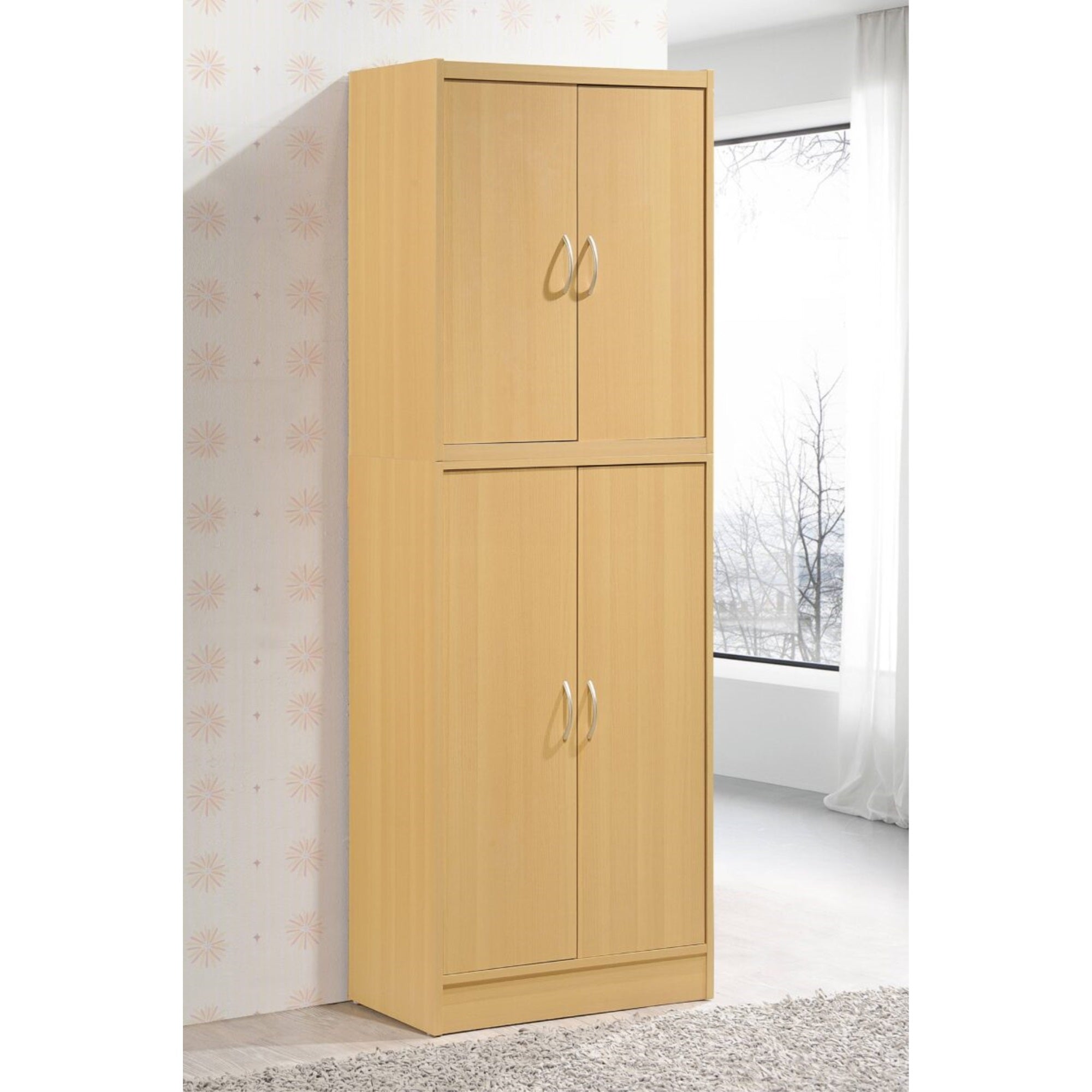 Hodedah 4-Door Kitchen Pantry With 4-Shelves, 5-Compartments In Beech