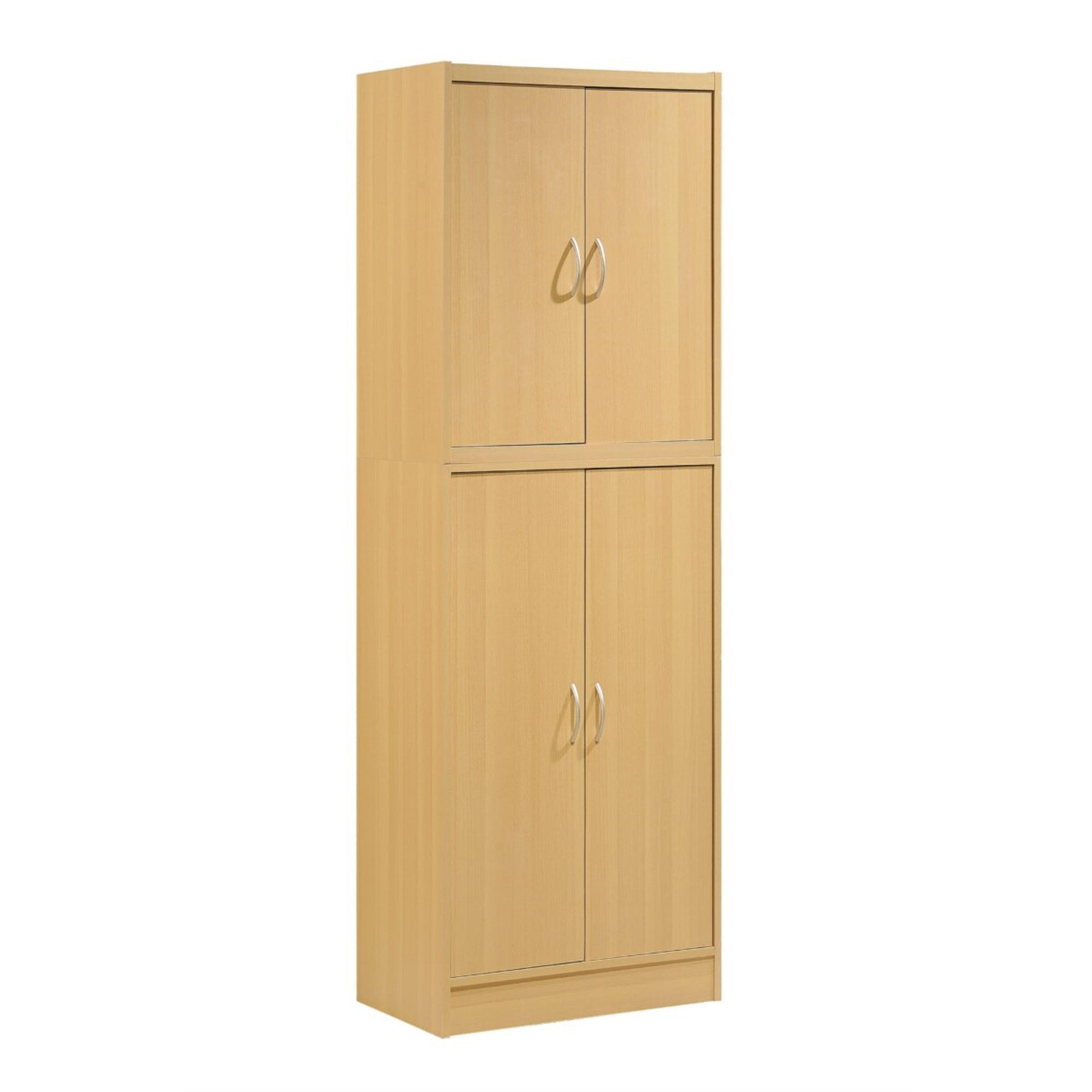 Hodedah 4-Door Kitchen Pantry With 4-Shelves, 5-Compartments In Beech