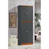 Hodedah 4-Door Kitchen Pantry With 4-Shelves, 5-Compartments In Grey-Oak