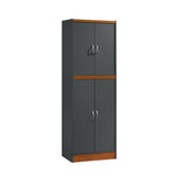 Hodedah 4-Door Kitchen Pantry With 4-Shelves, 5-Compartments In Grey-Oak
