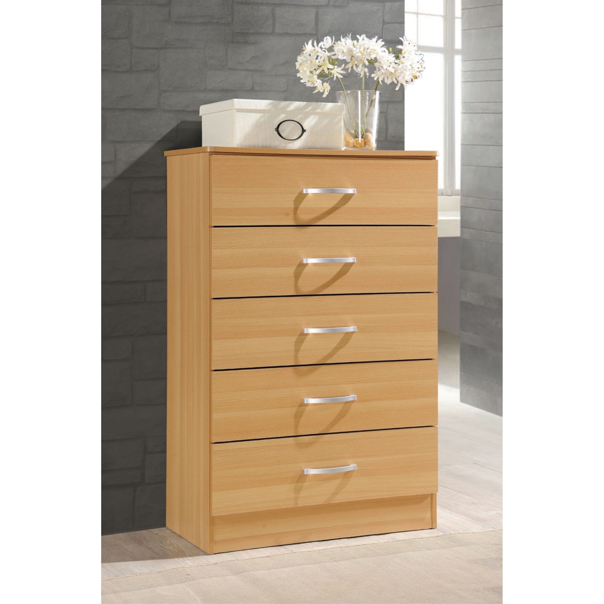 Hodedah 5-Drawer Chest In Beech