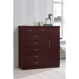 Hodedah 7-Drawer Chest With Locks On 2-Top Drawers Plus 1-Door With 3-Shelves In Mahogany