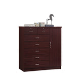 Hodedah 7-Drawer Chest With Locks On 2-Top Drawers Plus 1-Door With 3-Shelves In Mahogany