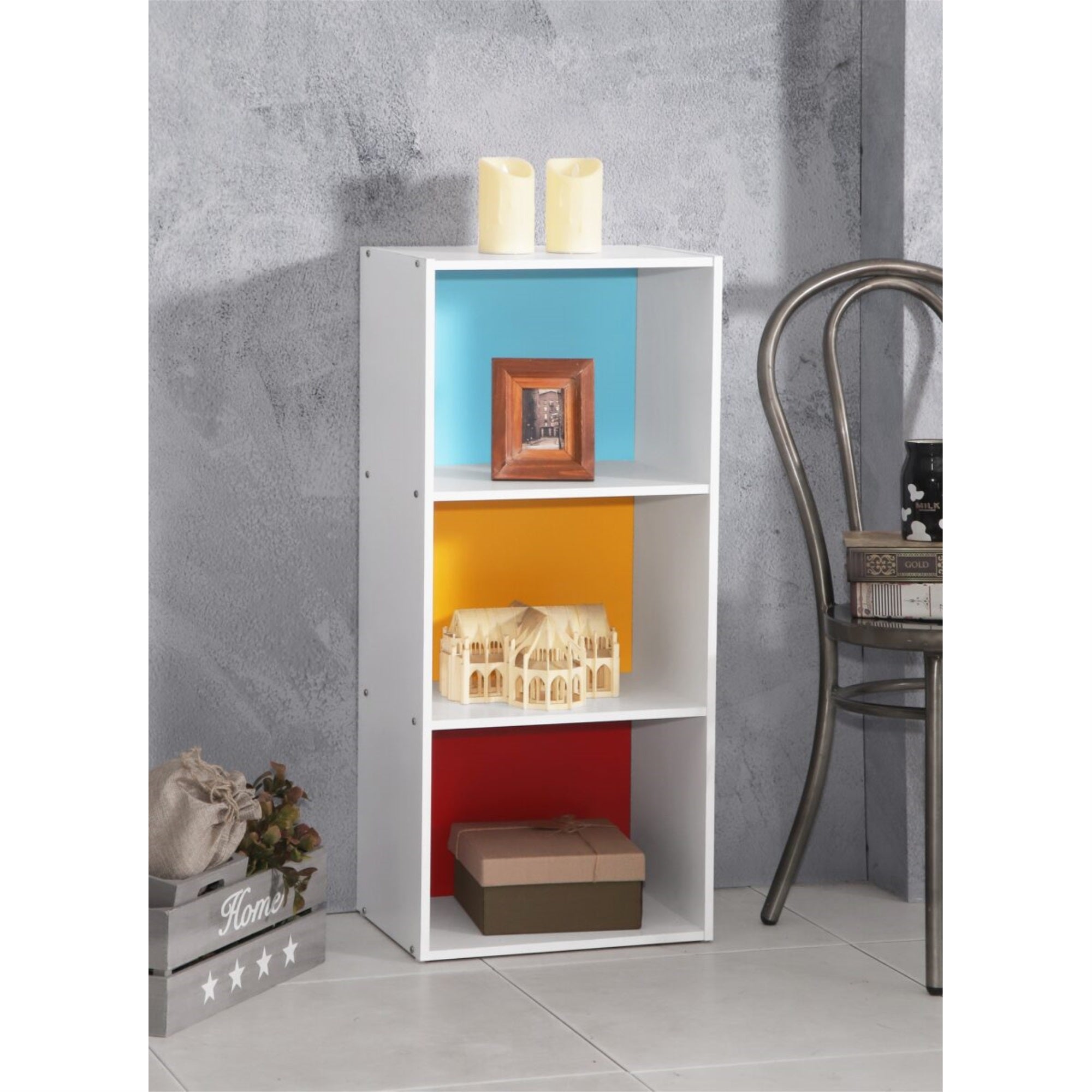 Hodedah 3-Shelf Bookcase In Rainbow