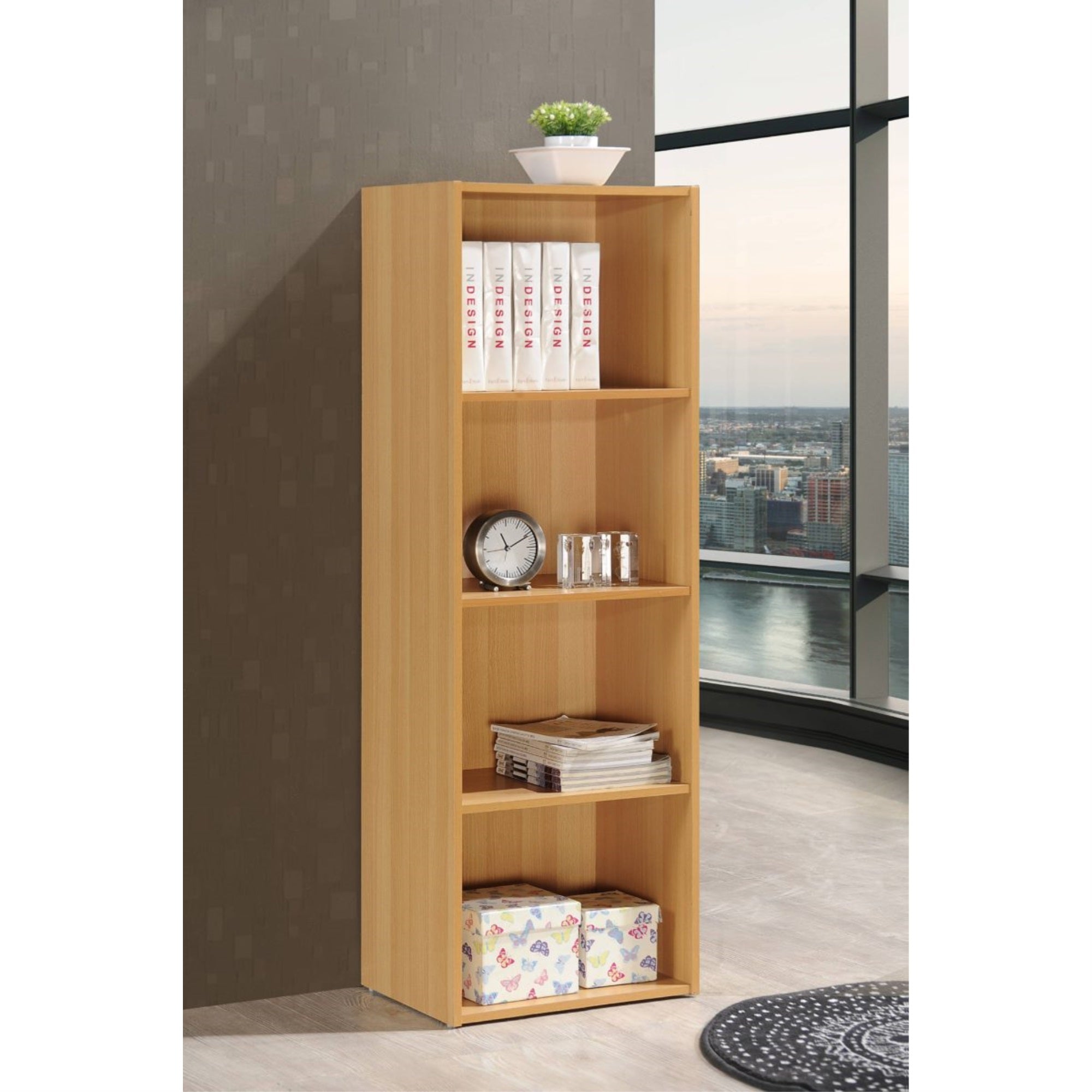 Hodedah 4-Shelf Bookcase In Beech