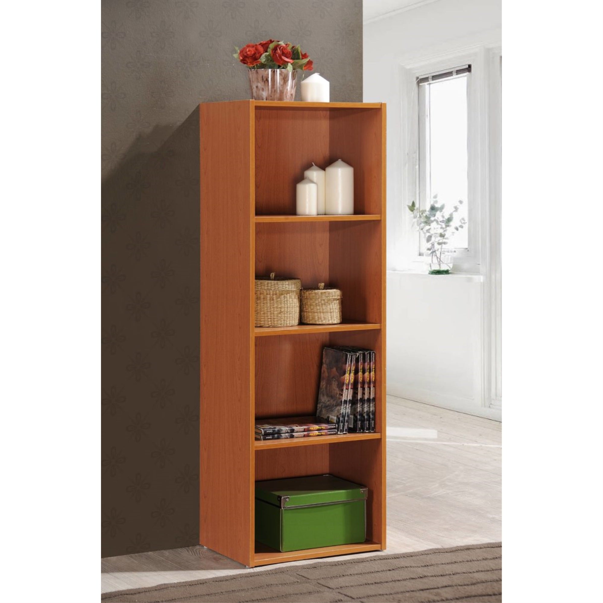 Hodedah 4-Shelf Bookcase In Cherry