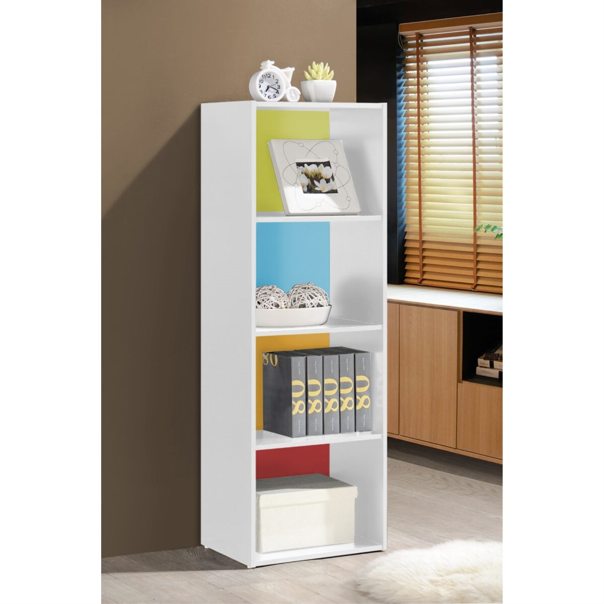 Hodedah 4-Shelf Bookcase In Rainbow
