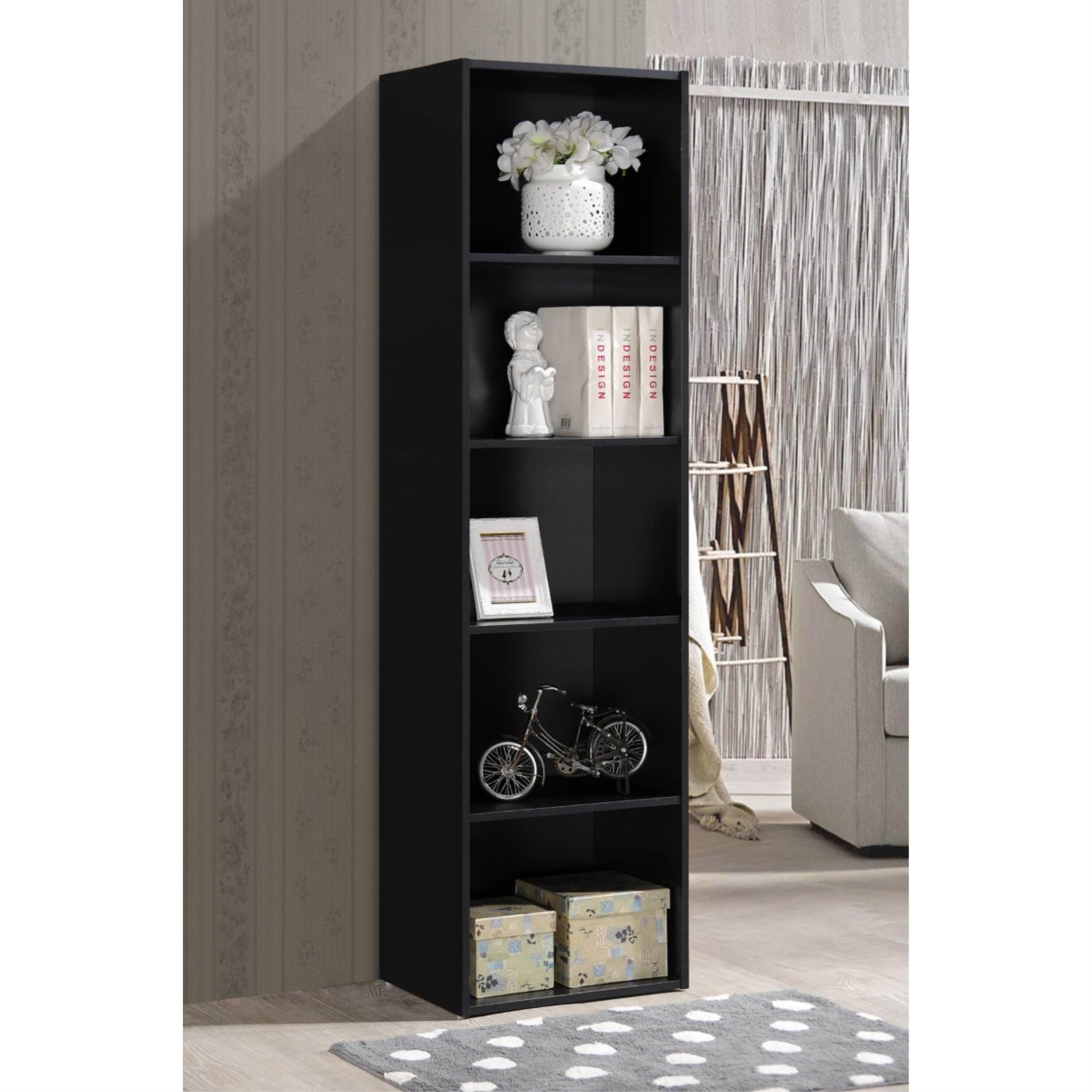 Hodedah 5-Shelf Bookcase In Black