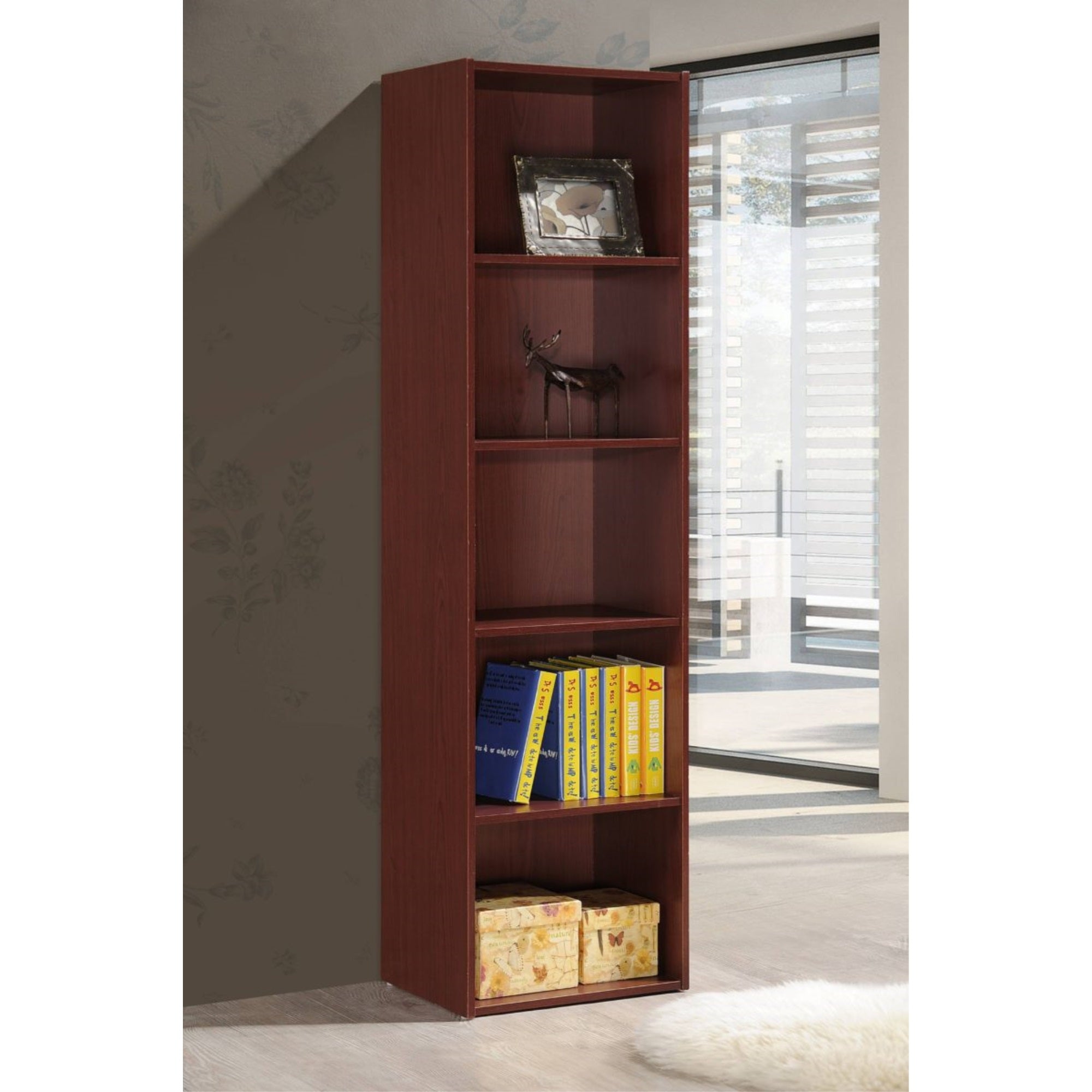 Hodedah 5-Shelf Bookcase In Mahogany