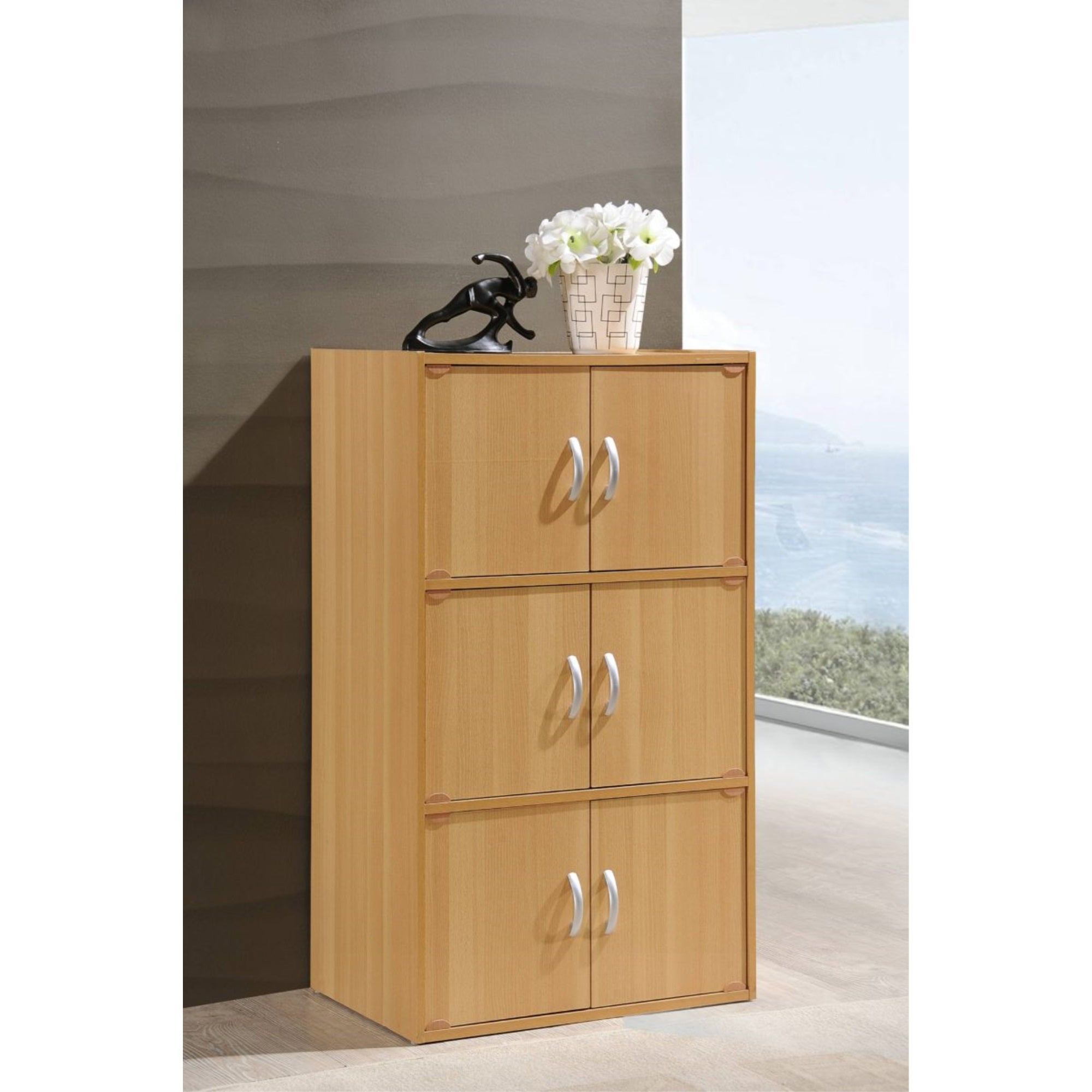 Hodedah 3-Shelf, 6-Door Bookcase In Beech