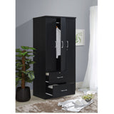 Hodedah 3-Door Armoire With 2-Drawers, 3-Shelves In Black