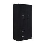 Hodedah 3-Door Armoire With 2-Drawers, 3-Shelves In Black