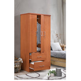 Hodedah 3-Door Armoire With 2-Drawers, 3-Shelves In Cherry