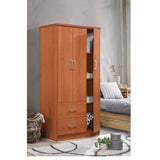 Hodedah 3-Door Armoire With 2-Drawers, 3-Shelves In Cherry