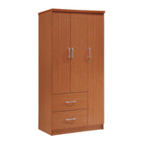 Hodedah 3-Door Armoire With 2-Drawers, 3-Shelves In Cherry