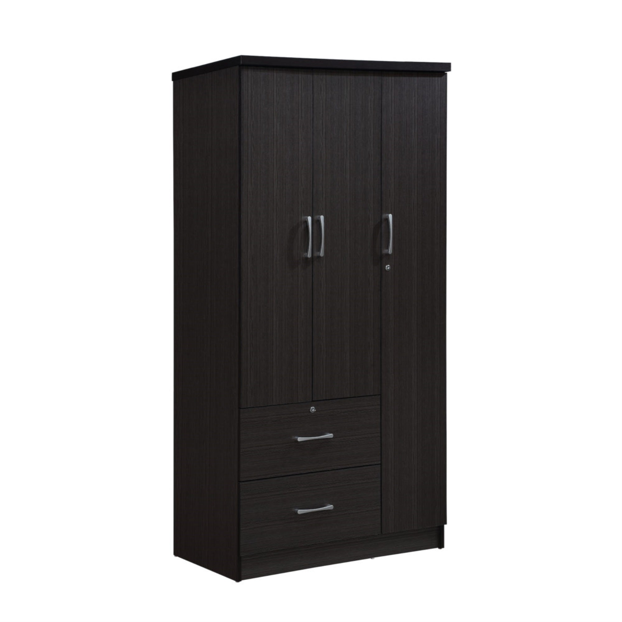 Hodedah 3-Door Armoire With 2-Drawers, 3-Shelves In Chocolate