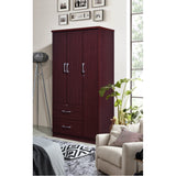 Hodedah 3-Door Armoire With 2-Drawers, 3-Shelves In Mahogany