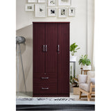Hodedah 3-Door Armoire With 2-Drawers, 3-Shelves In Mahogany