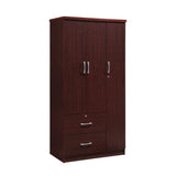 Hodedah 3-Door Armoire With 2-Drawers, 3-Shelves In Mahogany