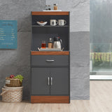 Hodedah 54 Tall Open Shelves, 1-Drawer And Bottom Enclosed Storage Kitchen Cabinet In Grey-Oak