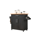 Hodedah Kitchen Island With Spice Rack Plus Towel Holder In Black-Beech