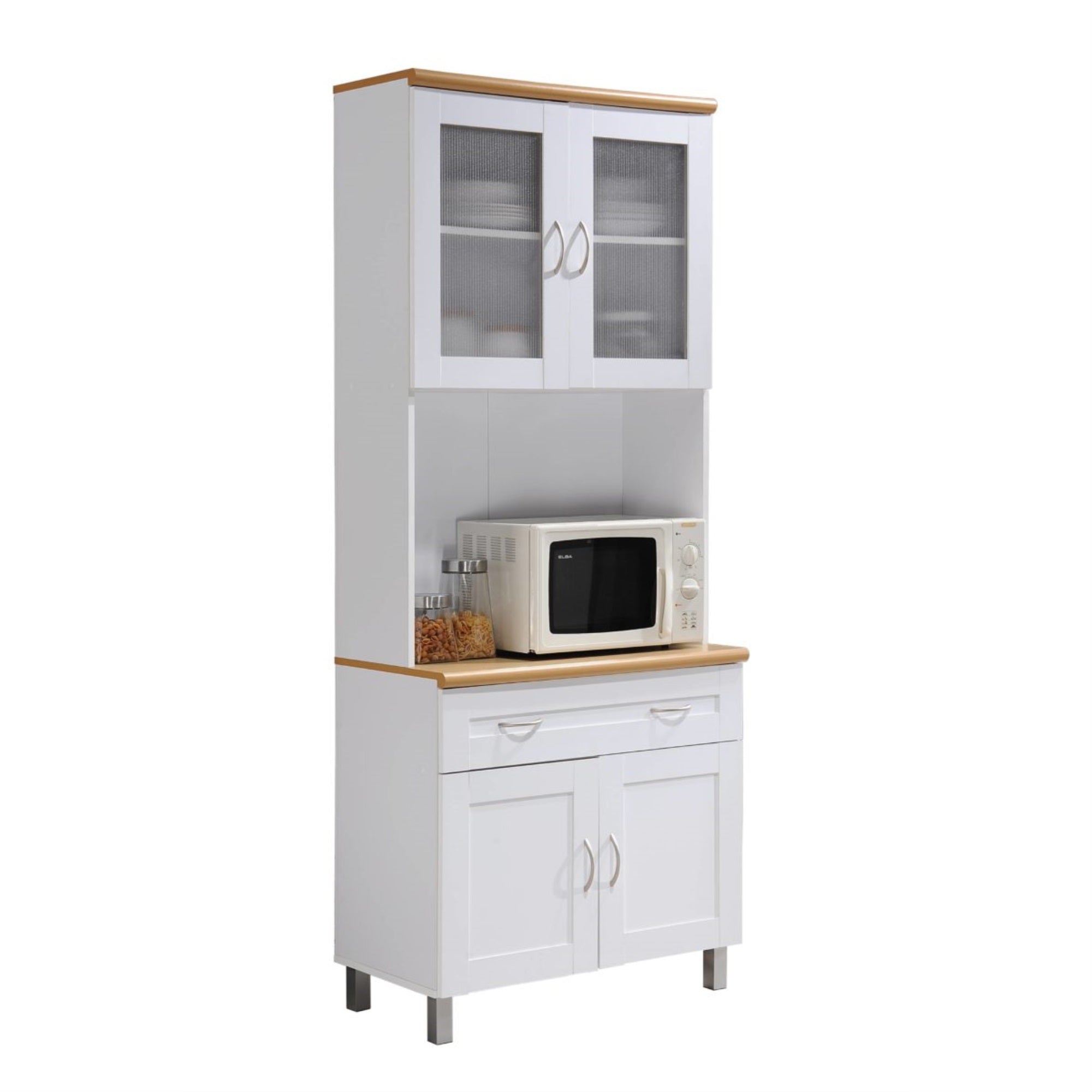 Hodedah Kitchen Cabinet With Top And Bottom Enclosed Cabinet Space In White