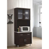 Hodedah Kitchen Cabinet With Top And Bottom Enclosed Cabinet Space In Chocolate-Grey