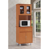 Hodedah Kitchen Cabinet With Top And Bottom Enclosed Cabinet Space, 1-Drawer, Plus Large Open Space For Microwave In Cherry
