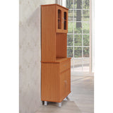 Hodedah Kitchen Cabinet With Top And Bottom Enclosed Cabinet Space, 1-Drawer, Plus Large Open Space For Microwave In Cherry