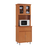 Hodedah Kitchen Cabinet With Top And Bottom Enclosed Cabinet Space, 1-Drawer, Plus Large Open Space For Microwave In Cherry