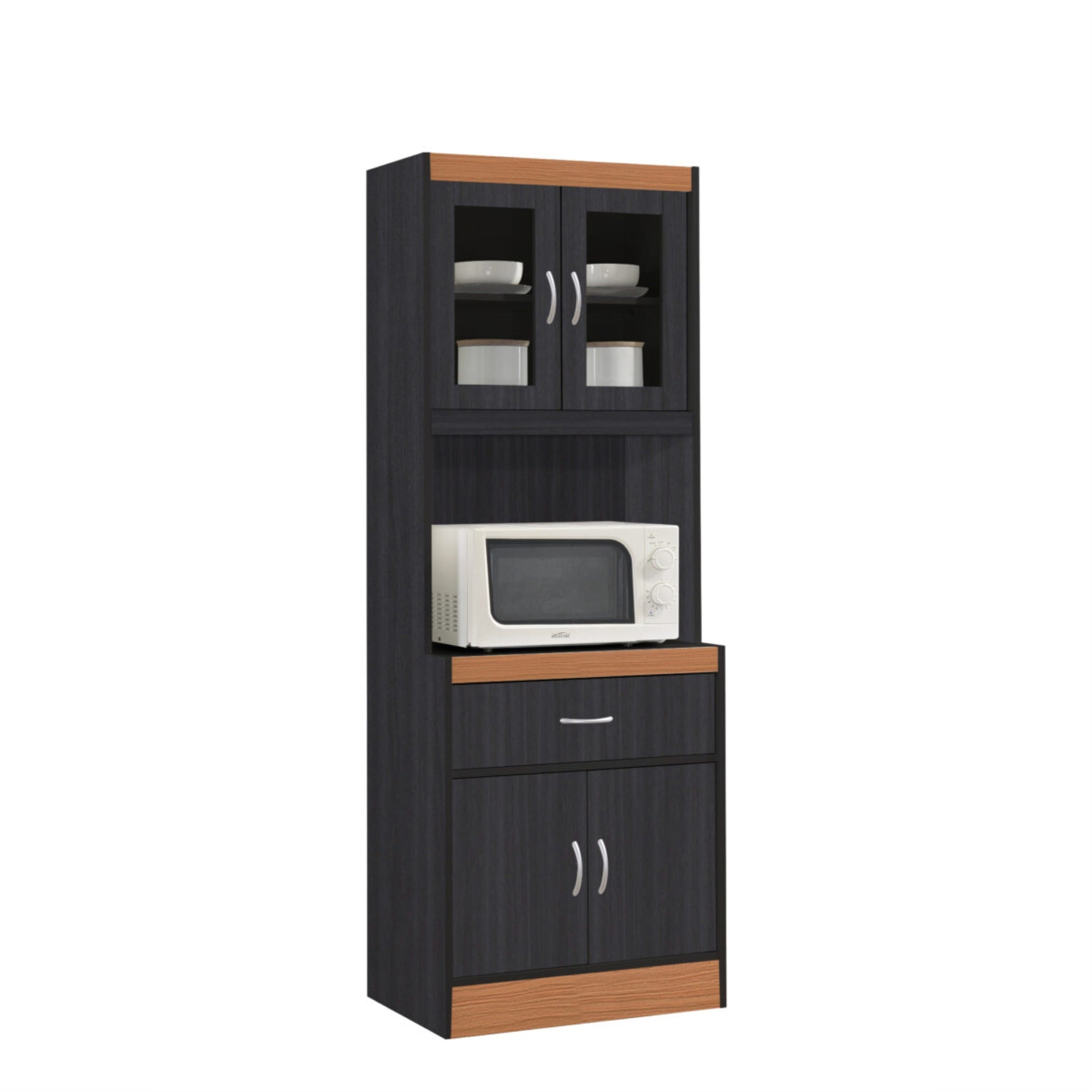 Hodedah Kitchen Cabinet With 1-Drawer, Plus Space For Microwave In Black-Beech