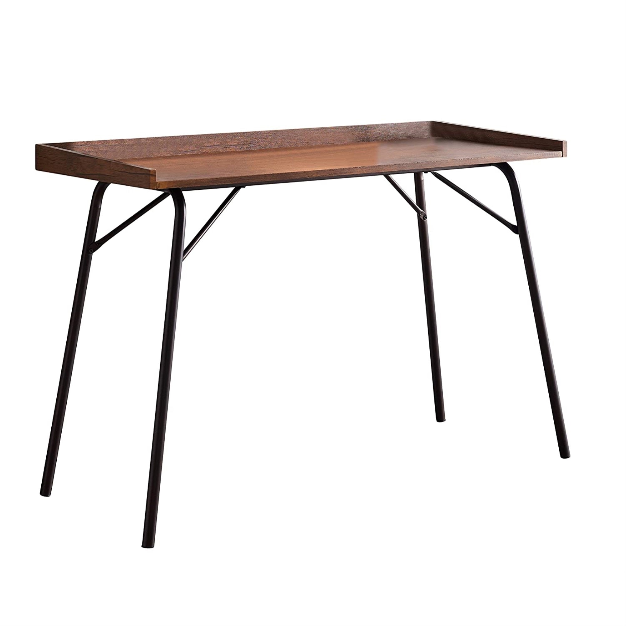 Fusion Home Office Writing Computer Desk, Walnut Wood & Bronze Metal, Industrial Style