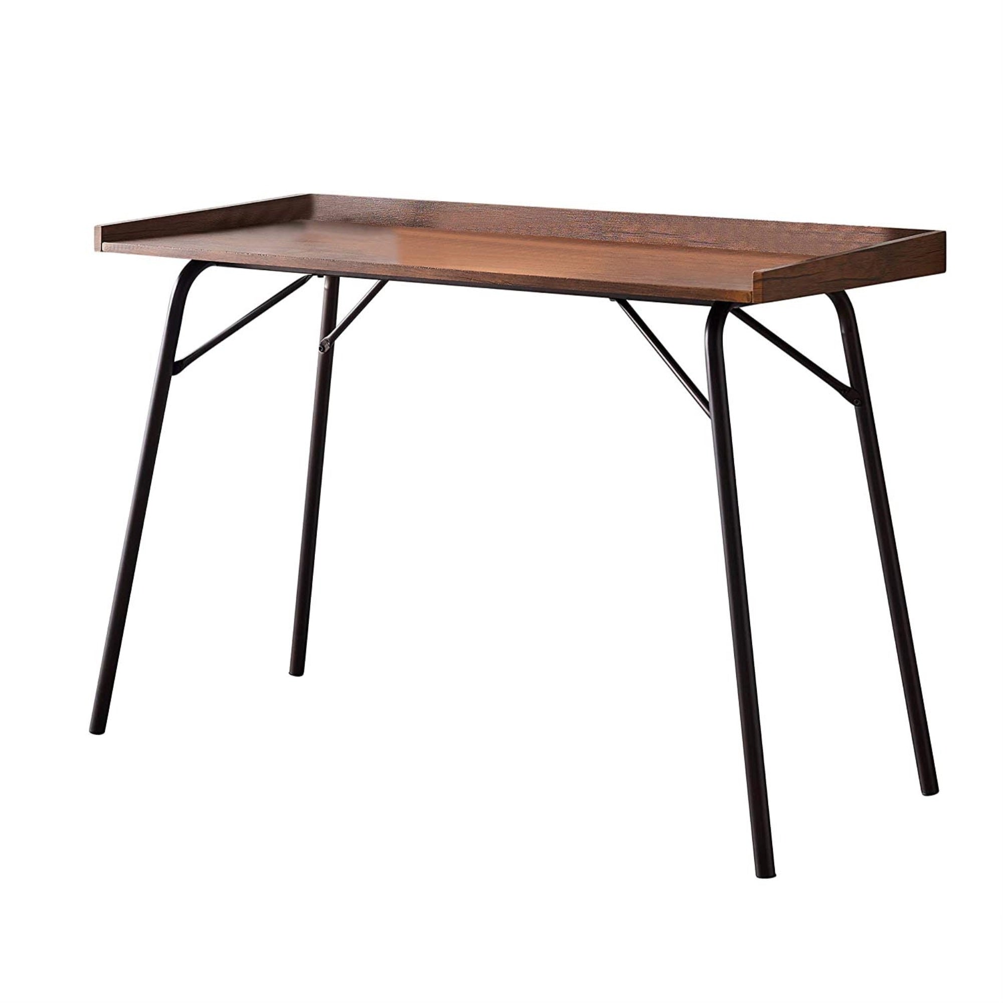 Fusion Home Office Writing Computer Desk, Walnut Wood & Bronze Metal, Industrial Style