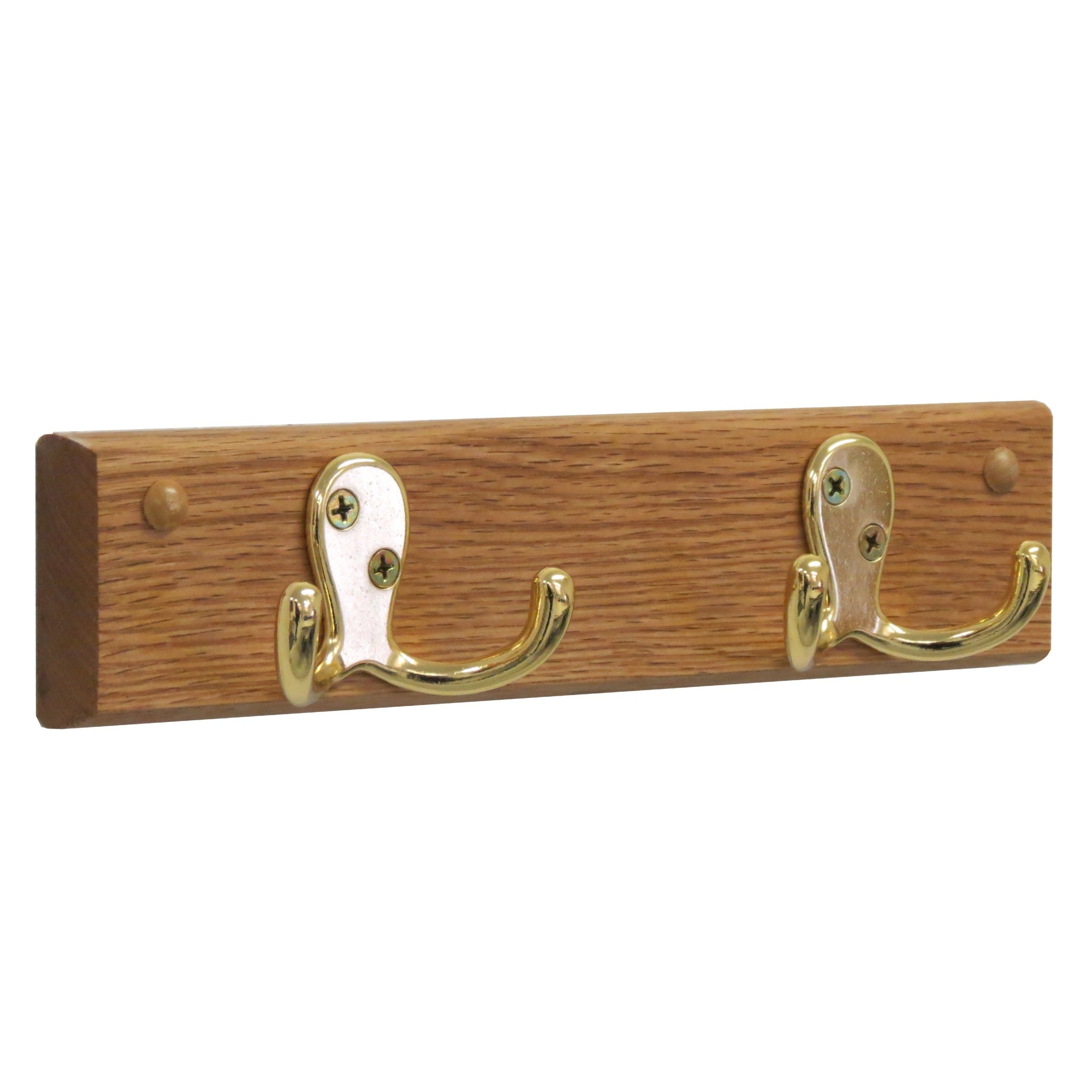 Wooden Mallet 2 Double Prong Hook Rail/Coat Rack, Brass Hooks, Light Oak