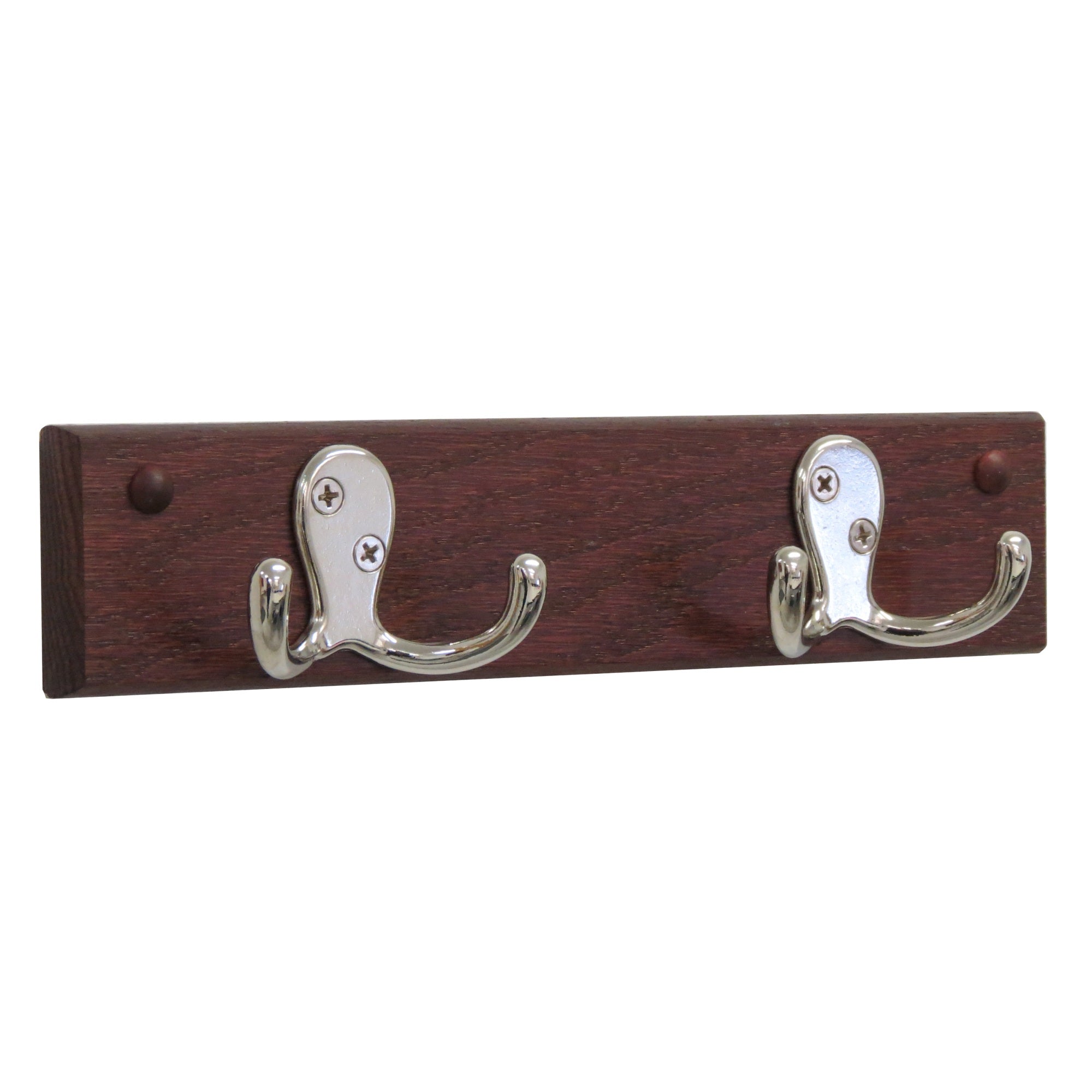 Wooden Mallet 2 Double Prong Hook Rail/Coat Rack, Nickel Hooks, Mahogany