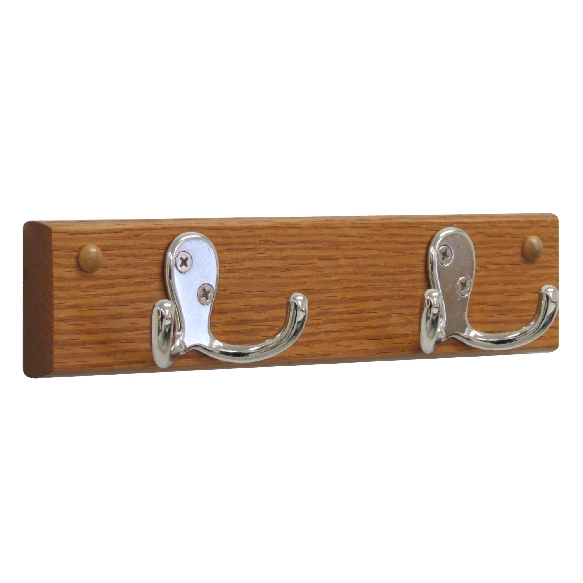 Wooden Mallet 2 Double Prong Hook Rail/Coat Rack, Nickel Hooks, Medium Oak