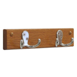 Wooden Mallet 2 Double Prong Hook Rail/Coat Rack, Nickel Hooks, Medium Oak