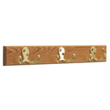 Wooden Mallet 3 Double Prong Hook Rail/Coat Rack, Brass Hooks, Light Oak