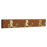 Wooden Mallet 3 Double Prong Hook Rail/Coat Rack, Brass Hooks, Medium Oak