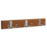 Wooden Mallet 3 Double Prong Hook Rail/Coat Rack, Nickel Hooks, Medium Oak