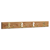 Wooden Mallet 4 Double Prong Hook Rail/Coat Rack, Brass Hooks, Light Oak