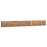 Wooden Mallet 4 Double Prong Hook Rail/Coat Rack, Nickel Hooks, Light Oak